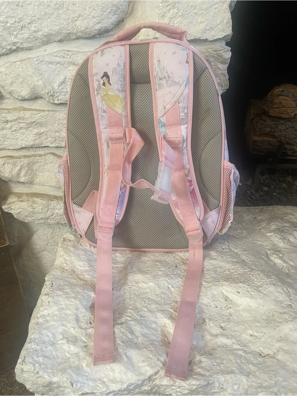 Pottery Barn Kids Pink Shimmer Disney Princess Print Backpack